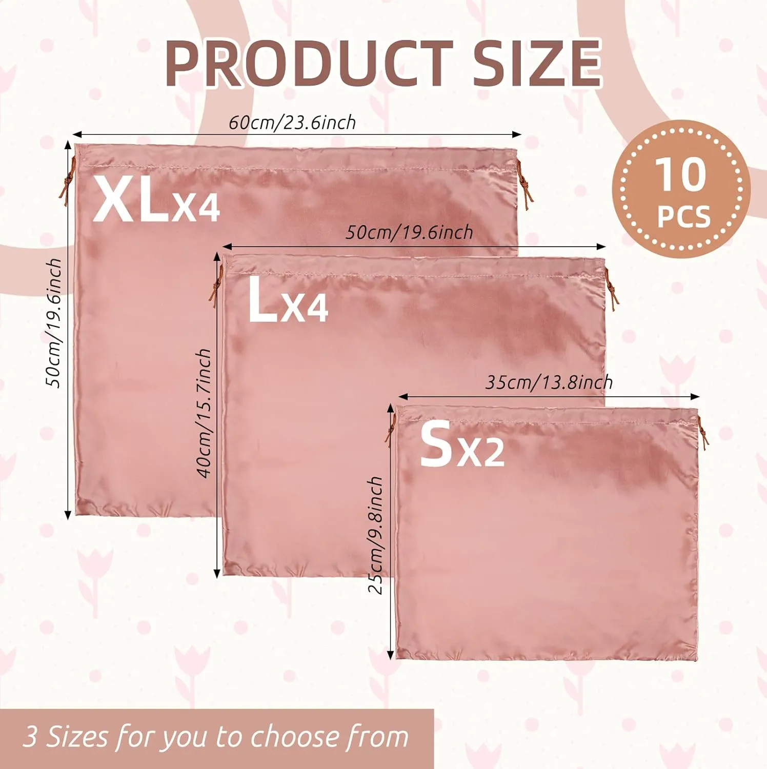 10 Pcs Dust Bags for Purses and Handbags Silk Dust Cover Bag for Handbags Purses Shoes Boots Silk Drawstring for Storage, 3 Sizes(Pink)