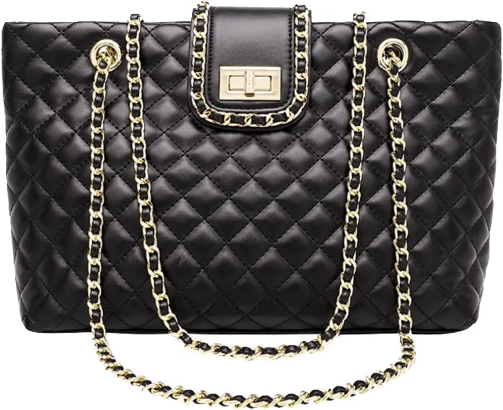 11.8"/13.4" Women Quilted Double Strap Large Tote Bag Shoulder Bag Hobo Tote Handbag（2 Sizes Available）