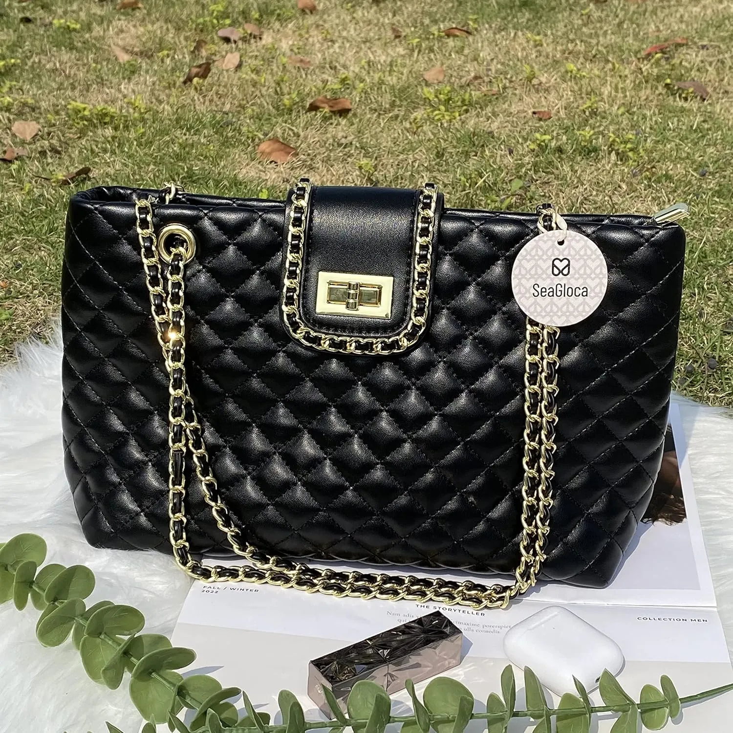 11.8"/13.4" Women Quilted Double Strap Large Tote Bag Shoulder Bag Hobo Tote Handbag（2 Sizes Available）