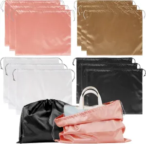 12 Pack Dust Bags for Handbags, 4 Colors Dust Cover Bag for Purses Cloth Pocketbooks, Silk Dustproof Drawstring Bag Travel Storage Pouch For Women Men Purse Boots(19.6 x 15.7 ")