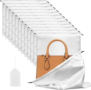 12 Pack Dust Bags for Handbags and Purses, Silk Dust Cover Bag for Handbags Purses Shoes Boots, Drawstring Bag Travel Storage Pouch (White, 19.6 × 15.7 in)