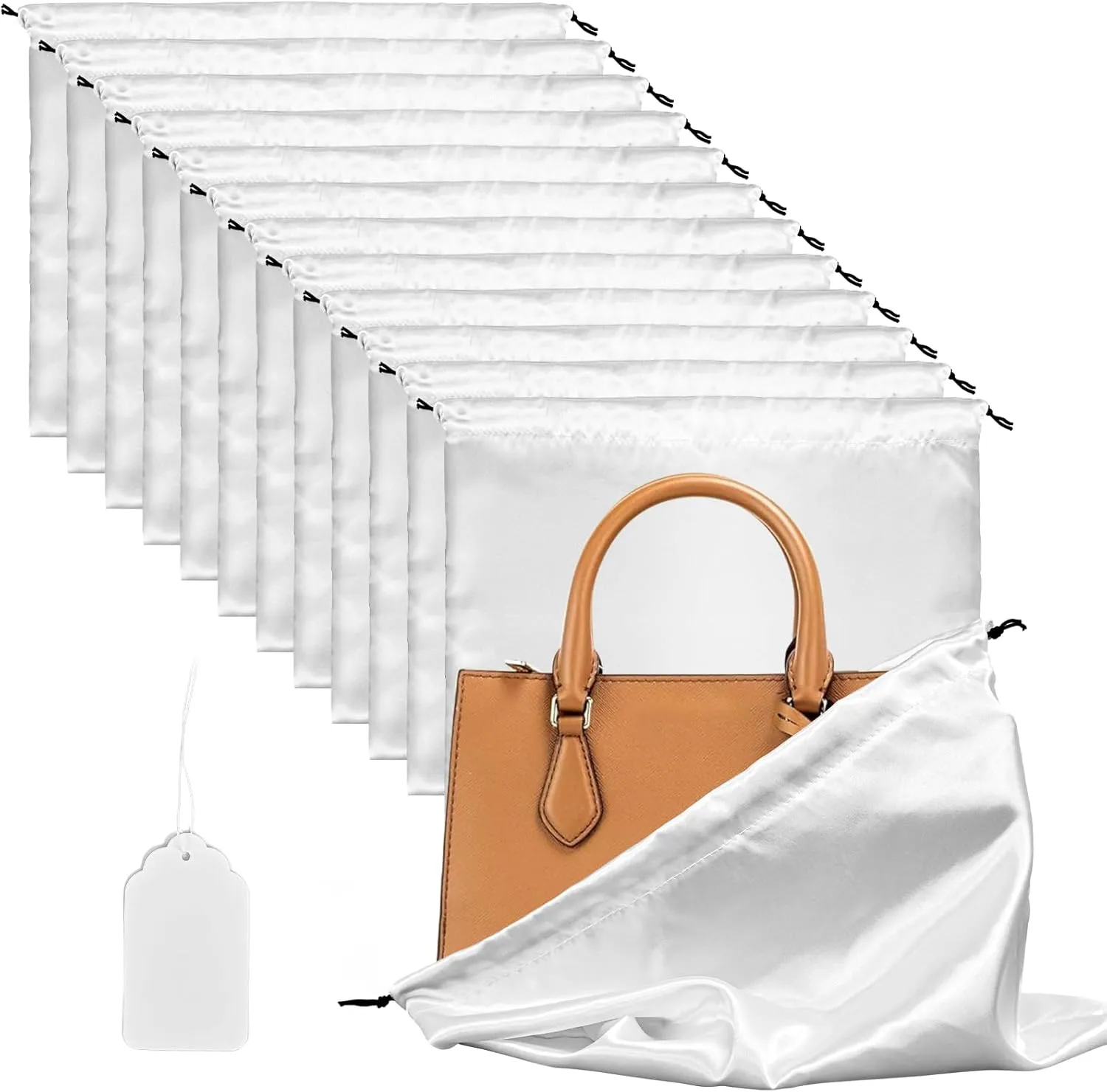 12 Pack Dust Bags for Handbags and Purses, Silk Dust Cover Bag for Handbags Purses Shoes Boots, Drawstring Bag Travel Storage Pouch (White, 19.6 × 15.7 in)
