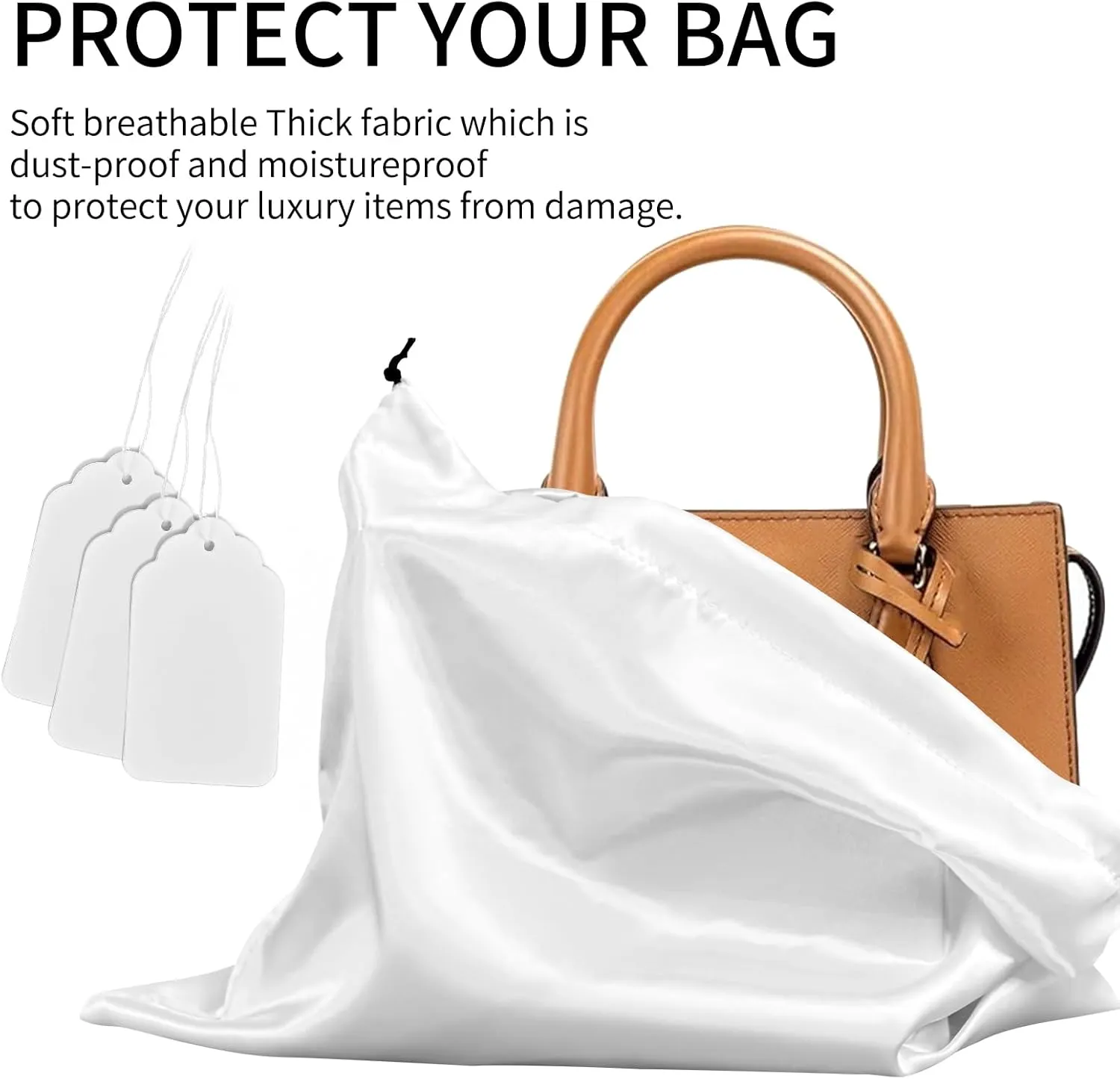 12 Pack Dust Bags for Handbags and Purses, Silk Dust Cover Bag for Handbags Purses Shoes Boots, Drawstring Bag Travel Storage Pouch (White, 19.6 × 15.7 in)