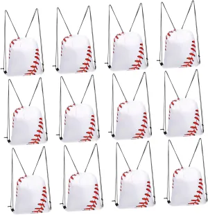 12Pcs Drawstring Backpack with Baseball Theme for Sports and Travel Lightweight String Bags with Durable Construction and Drawstring Closure for Gym
