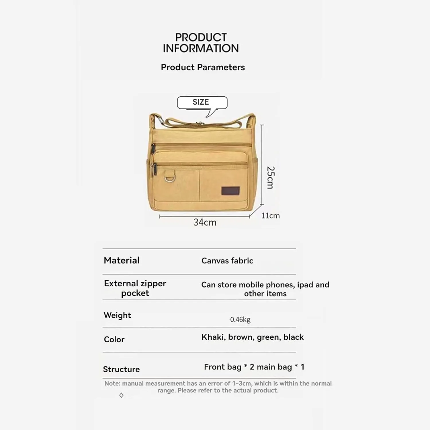 13 "Canvas Crossbody Bag Multi Pocket Outdoor Activity Crossbody Bag Business Travel Messenger Bag Laptop Computer Bag