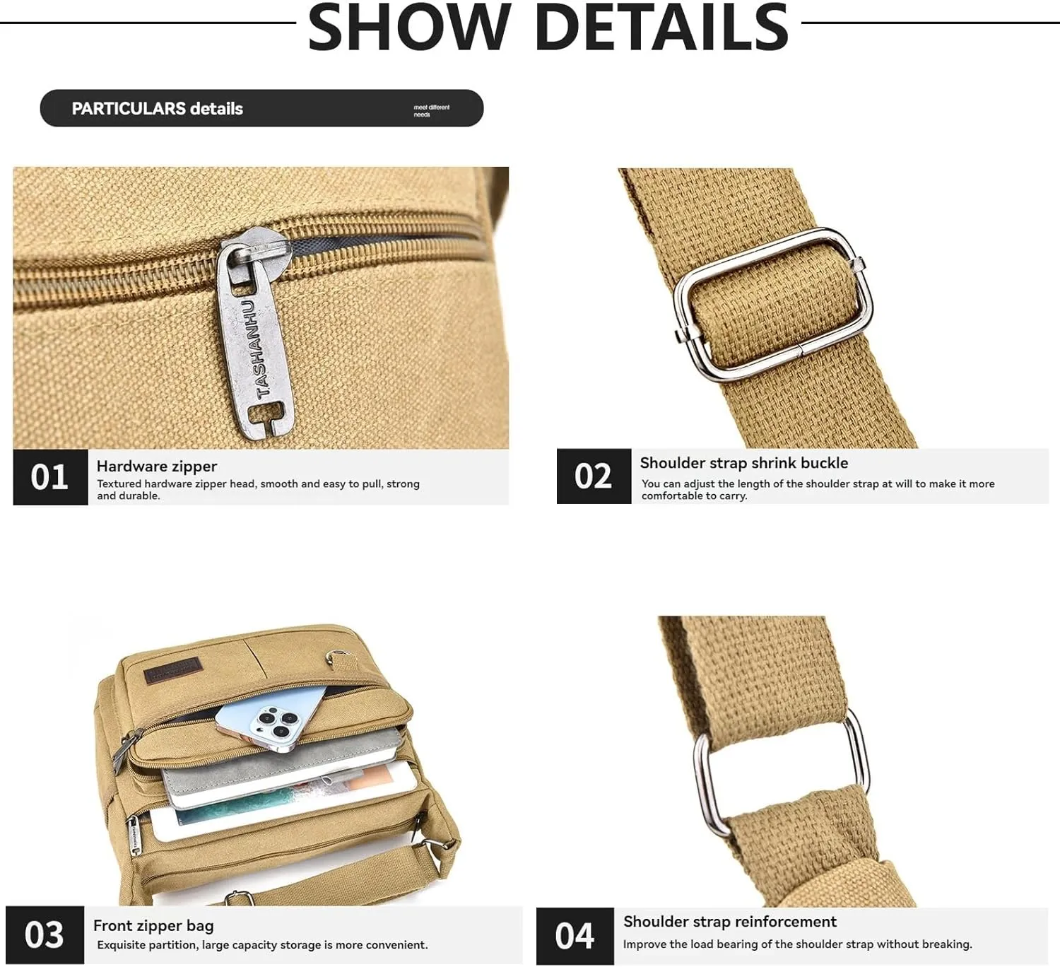 13 "Canvas Crossbody Bag Multi Pocket Outdoor Activity Crossbody Bag Business Travel Messenger Bag Laptop Computer Bag