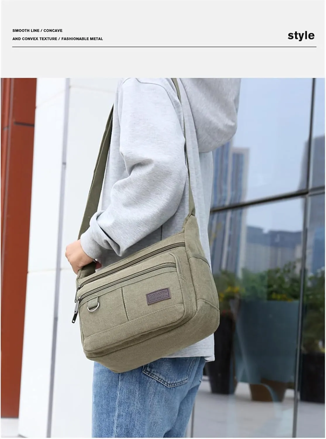 13 "Canvas Crossbody Bag Multi Pocket Outdoor Activity Crossbody Bag Business Travel Messenger Bag Laptop Computer Bag