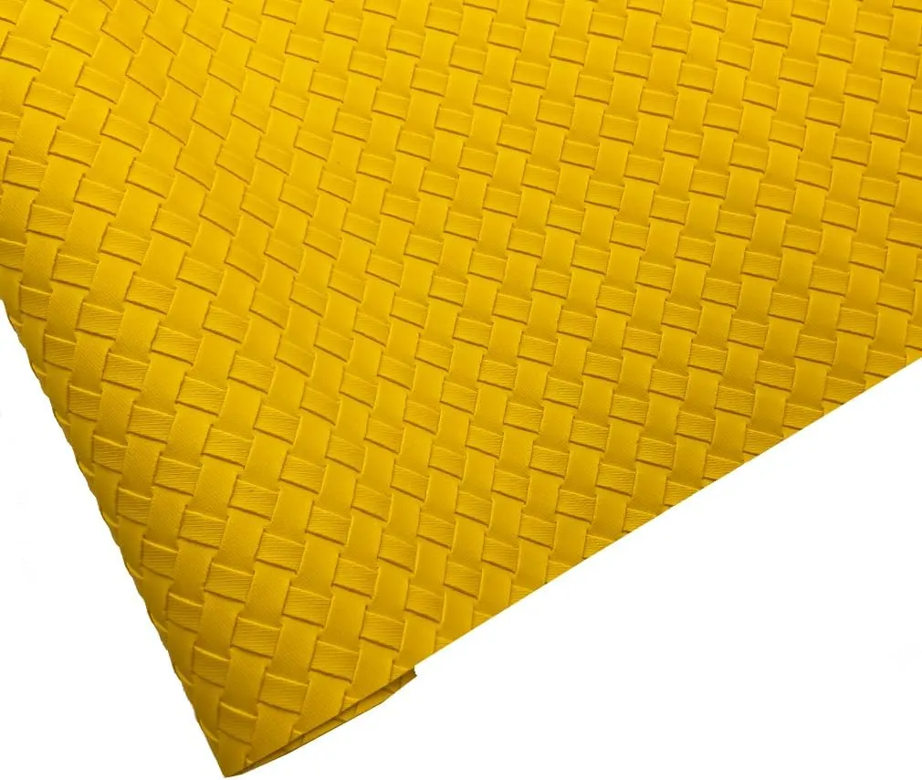 16" x 54" Braided Faux Leather Roll 40x135cm Embossed Basket Weave Texture Synthetic Leather Fabric for Making Leaf Earrings Hair Bow Handbag and DIY Crafts-Yellow