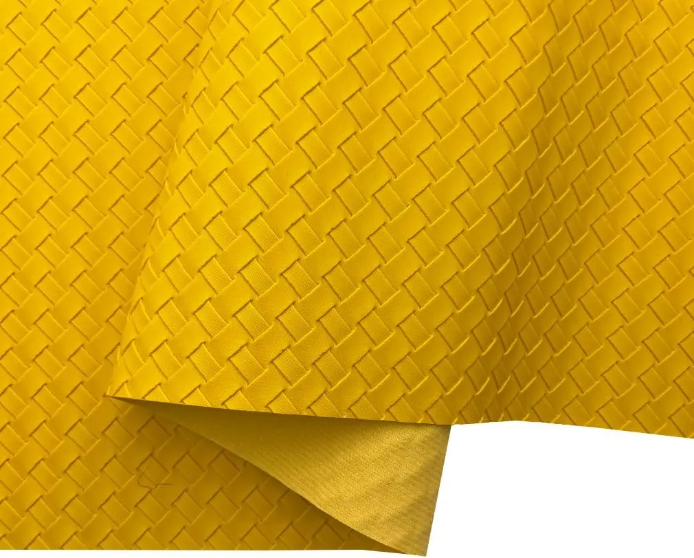 16" x 54" Braided Faux Leather Roll 40x135cm Embossed Basket Weave Texture Synthetic Leather Fabric for Making Leaf Earrings Hair Bow Handbag and DIY Crafts-Yellow