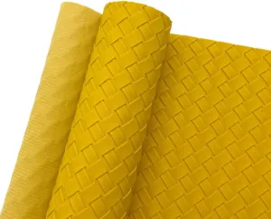 16" x 54" Braided Faux Leather Roll 40x135cm Embossed Basket Weave Texture Synthetic Leather Fabric for Making Leaf Earrings Hair Bow Handbag and DIY Crafts-Yellow