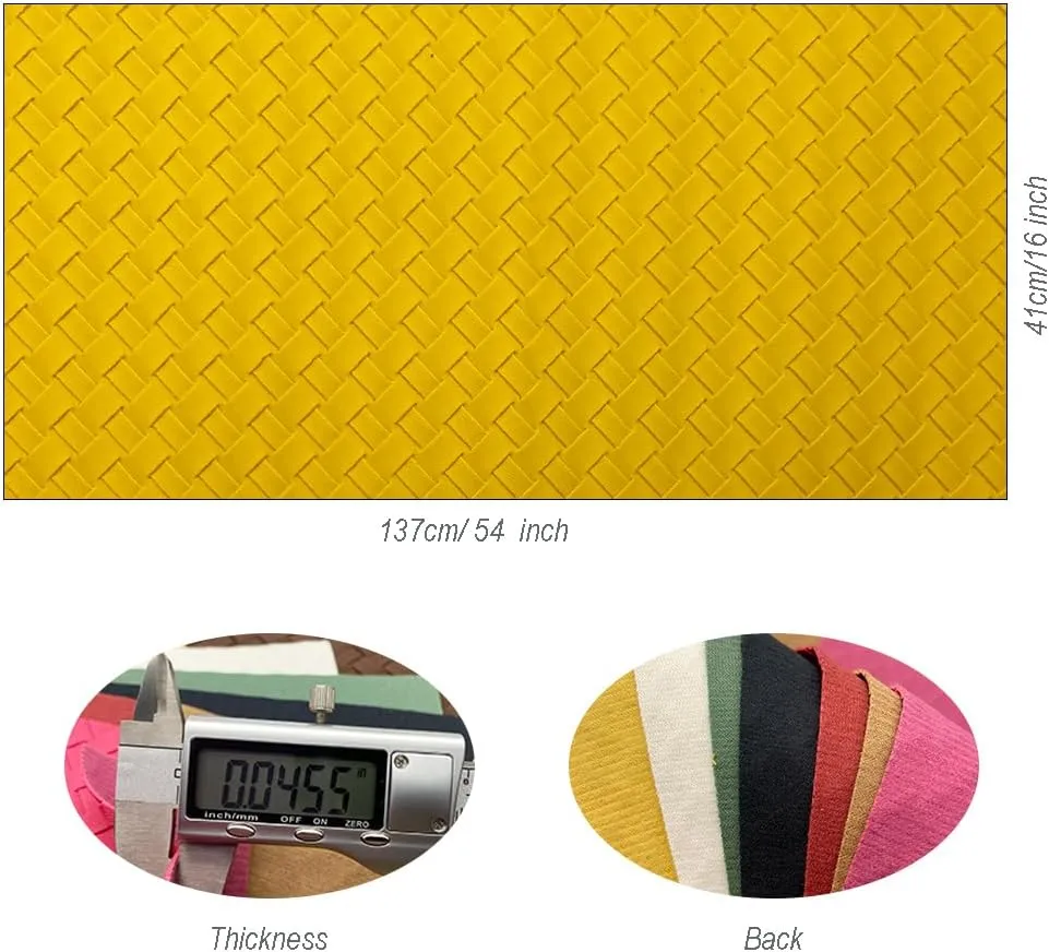 16" x 54" Braided Faux Leather Roll 40x135cm Embossed Basket Weave Texture Synthetic Leather Fabric for Making Leaf Earrings Hair Bow Handbag and DIY Crafts-Yellow