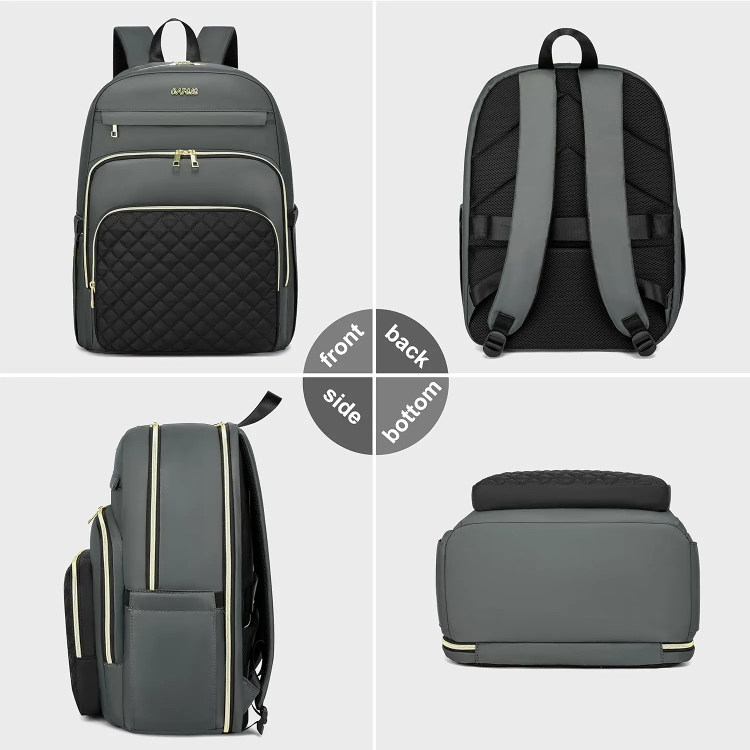 17 Inch Laptop Backpack,Convertible Large Capacity Water-repellent Quilted Casual Daypack with USB Port,Work Business Travel Computer College Bags,Black-Grey(2326H-03)