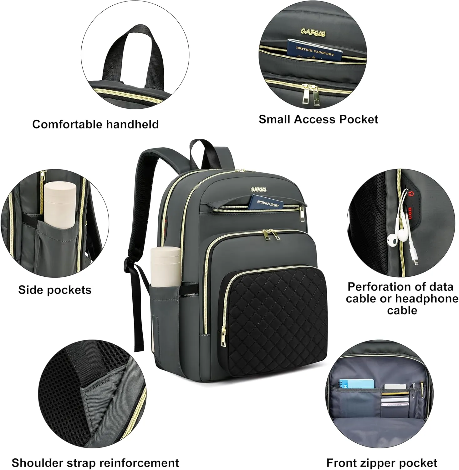 17 Inch Laptop Backpack,Convertible Large Capacity Water-repellent Quilted Casual Daypack with USB Port,Work Business Travel Computer College Bags,Black-Grey(2326H-03)