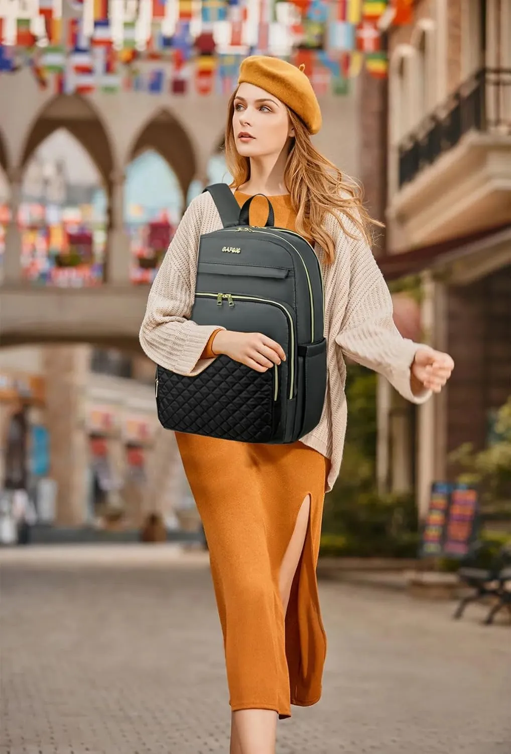 17 Inch Laptop Backpack,Convertible Large Capacity Water-repellent Quilted Casual Daypack with USB Port,Work Business Travel Computer College Bags,Black-Grey(2326H-03)