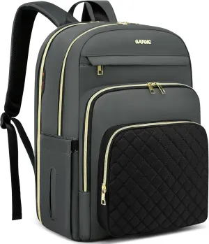 17 Inch Laptop Backpack,Convertible Large Capacity Water-repellent Quilted Casual Daypack with USB Port,Work Business Travel Computer College Bags,Black-Grey(2326H-03)