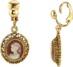 1928 Jewelry Oval Stone Heart Frame Drop Earrings For Women, Lever Back, 14K Gold Dipped, Made In USA