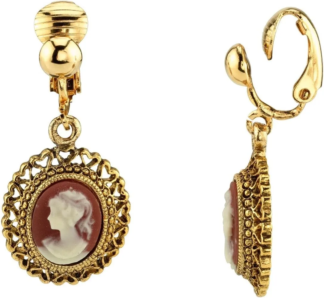 1928 Jewelry Oval Stone Heart Frame Drop Earrings For Women, Lever Back, 14K Gold Dipped, Made In USA