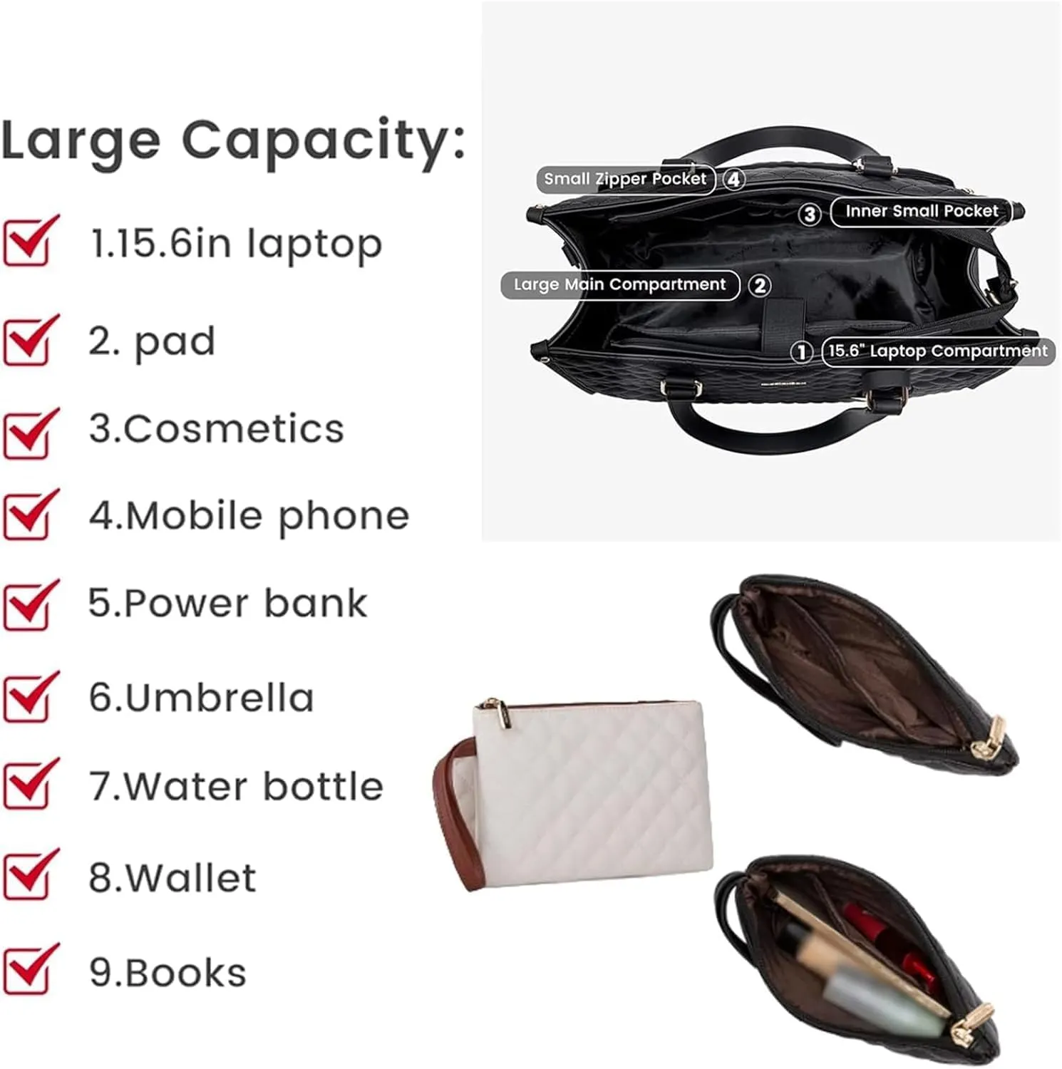 2 in 1 Tote Bag Lunch Bag Combo–7 Colors 15.6 Inch Tote Bag with Lunch Compartment, Office & Travel Handbag for Women