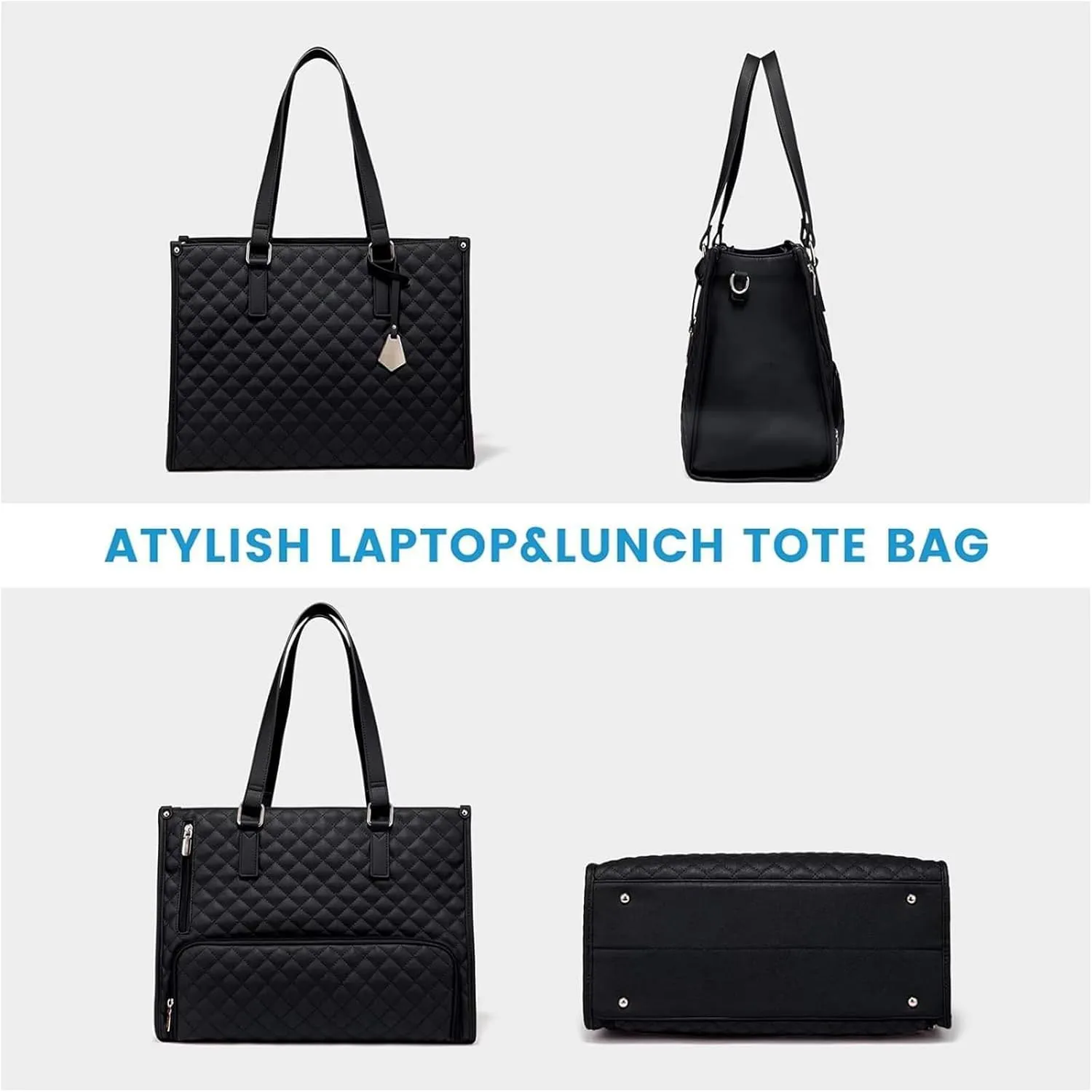 2 in 1 Tote Bag Lunch Bag Combo–7 Colors 15.6 Inch Tote Bag with Lunch Compartment, Office & Travel Handbag for Women