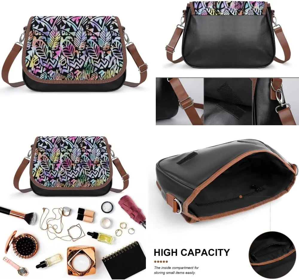 2025 Pacific Island Holiday Fashion Women'S Bag Polynesian Tribal Pattern Floral Print Leather Crossbody Bag