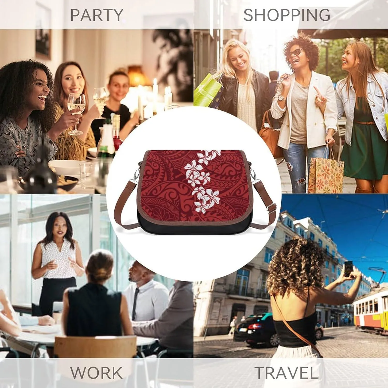 2025 Pacific Island Holiday Fashion Women'S Bag Polynesian Tribal Pattern Floral Print Leather Crossbody Bag