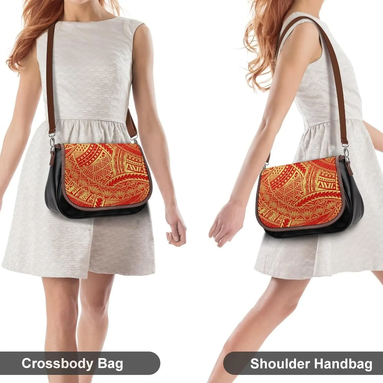 2025 Pacific Island Holiday Fashion Women'S Bag Polynesian Tribal Pattern Floral Print Leather Crossbody Bag