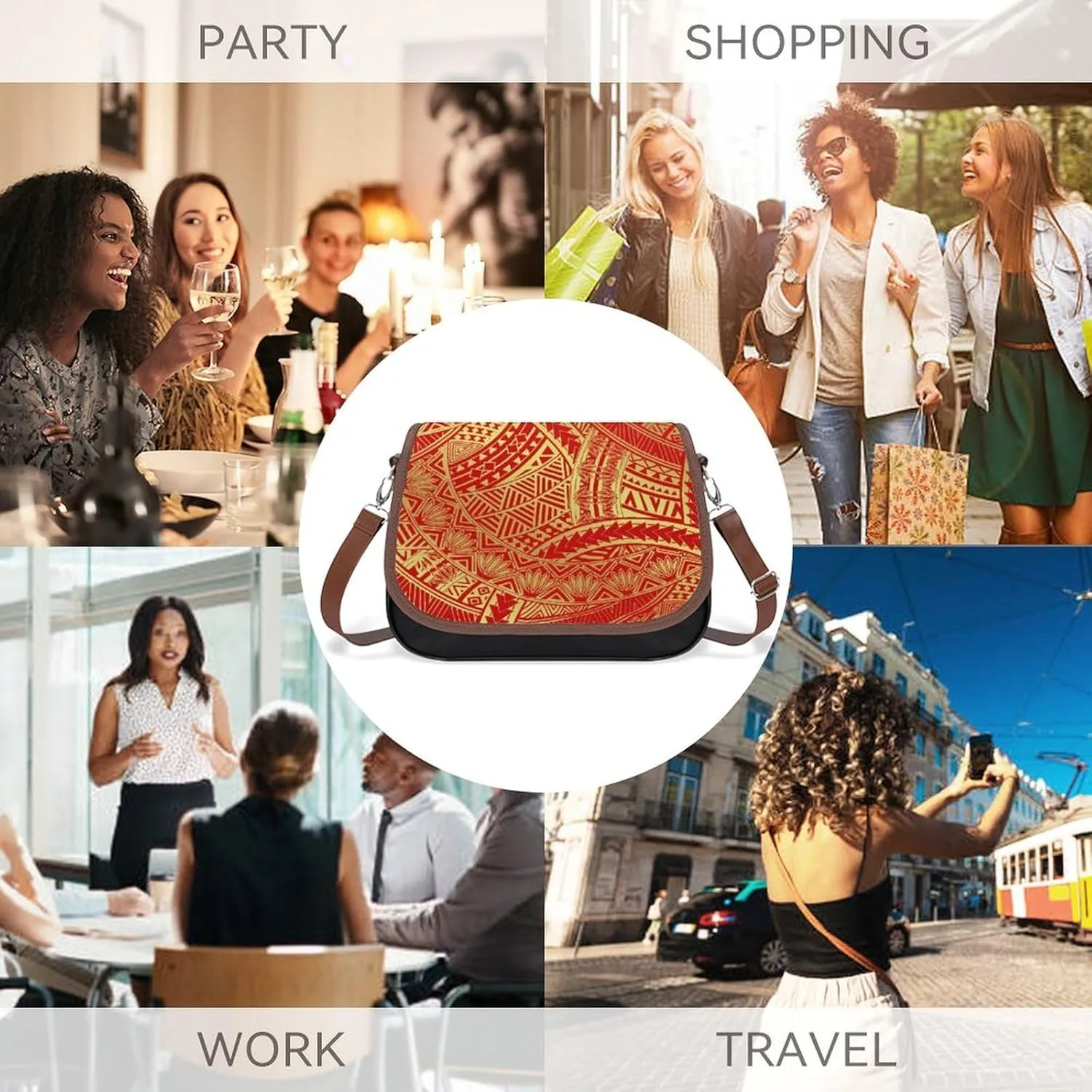 2025 Pacific Island Holiday Fashion Women'S Bag Polynesian Tribal Pattern Floral Print Leather Crossbody Bag