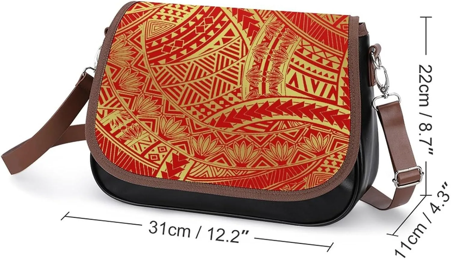 2025 Pacific Island Holiday Fashion Women'S Bag Polynesian Tribal Pattern Floral Print Leather Crossbody Bag