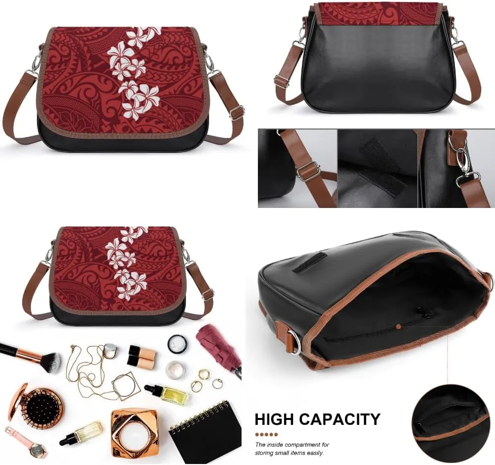 2025 Pacific Island Holiday Fashion Women'S Bag Polynesian Tribal Pattern Floral Print Leather Crossbody Bag