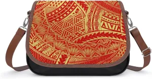 2025 Pacific Island Holiday Fashion Women'S Bag Polynesian Tribal Pattern Floral Print Leather Crossbody Bag