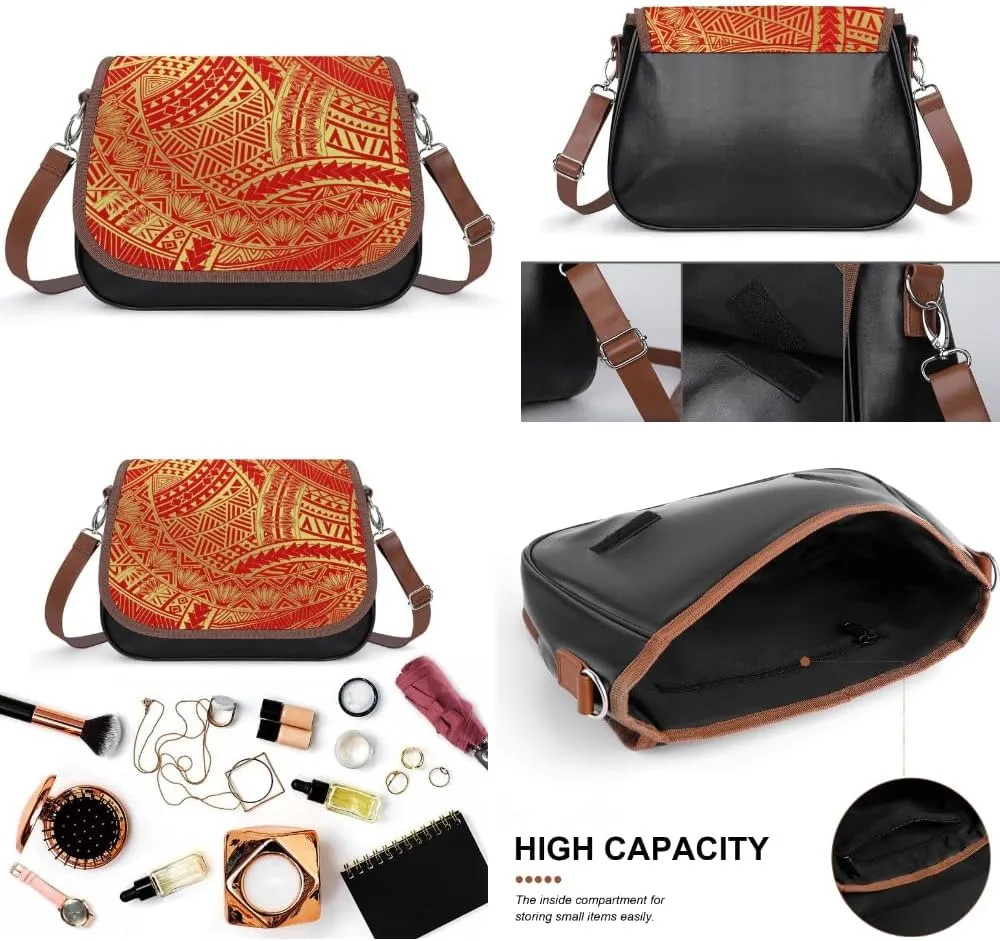 2025 Pacific Island Holiday Fashion Women'S Bag Polynesian Tribal Pattern Floral Print Leather Crossbody Bag