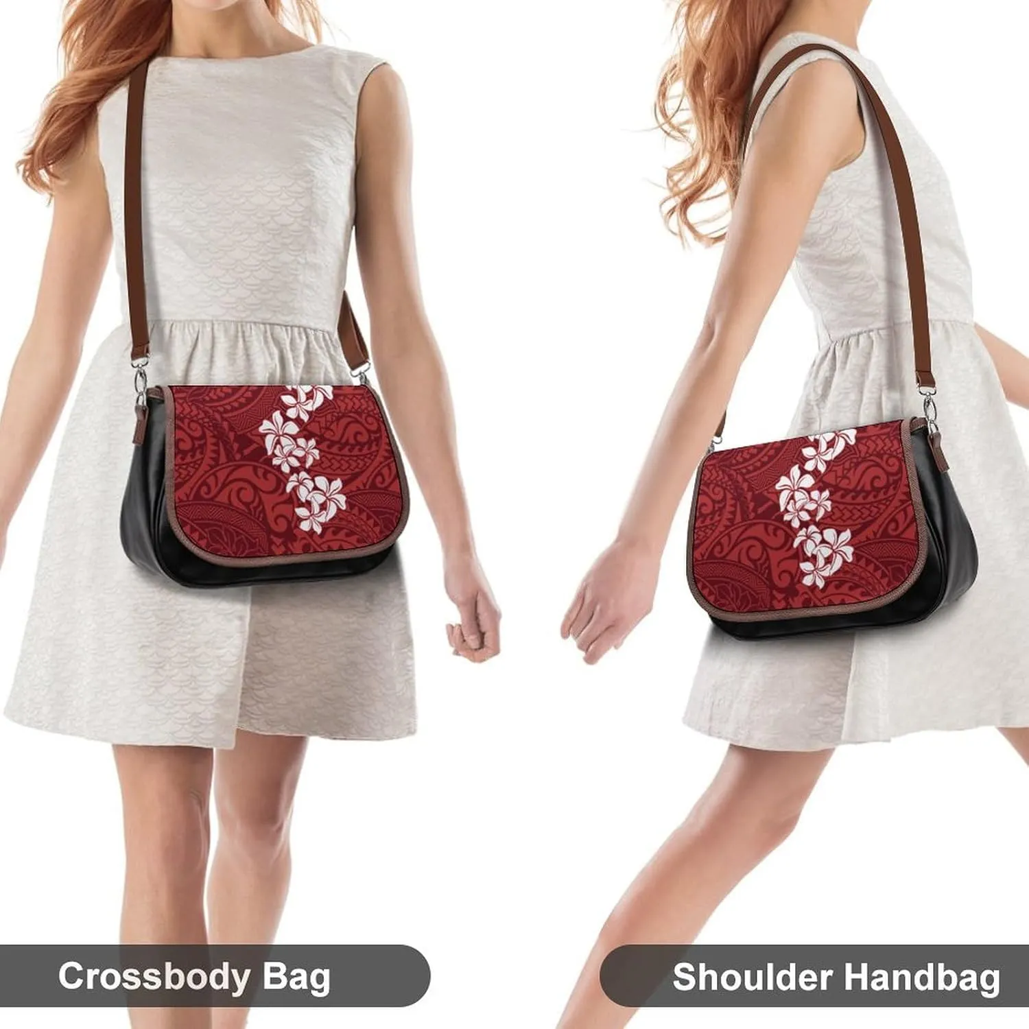 2025 Pacific Island Holiday Fashion Women'S Bag Polynesian Tribal Pattern Floral Print Leather Crossbody Bag