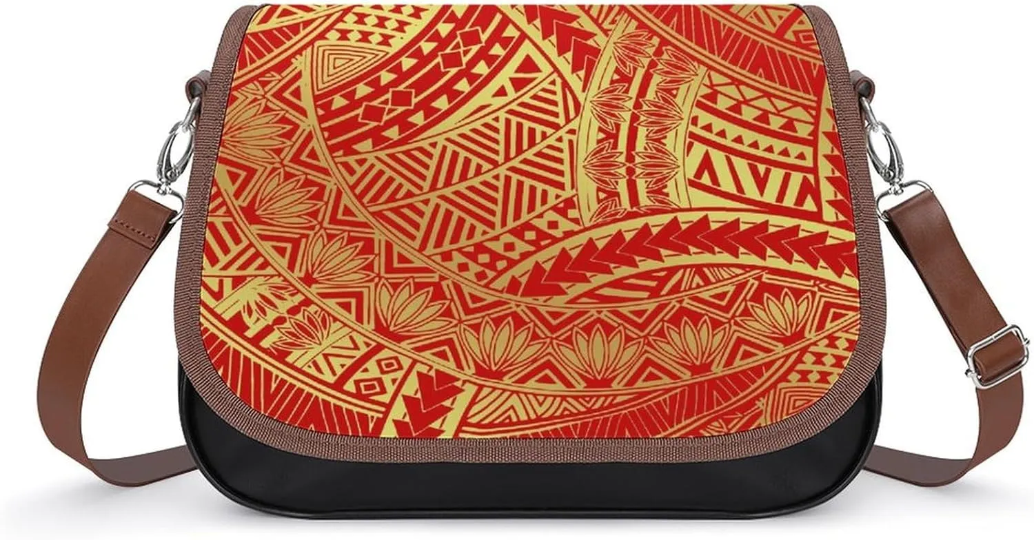 2025 Pacific Island Holiday Fashion Women'S Bag Polynesian Tribal Pattern Floral Print Leather Crossbody Bag