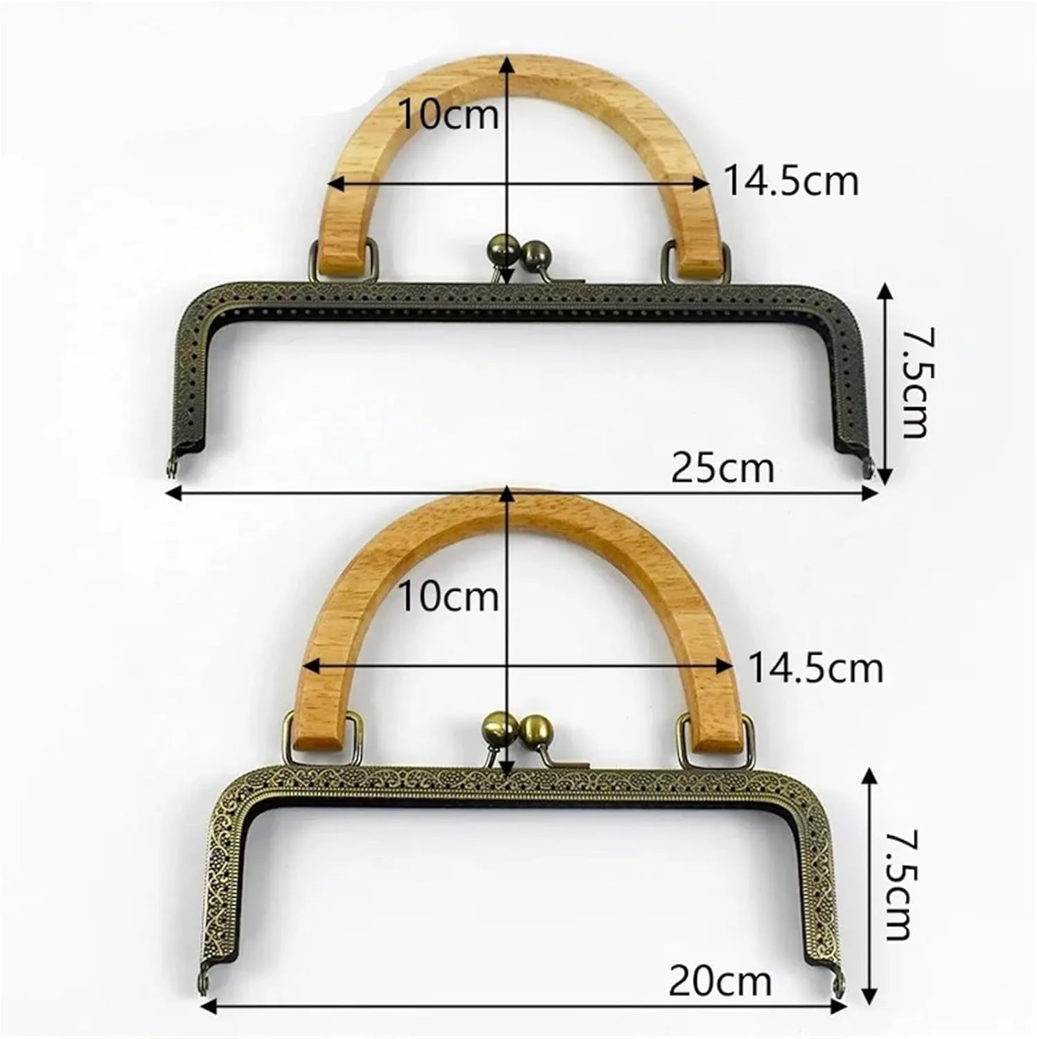 20/25cm Metal Square Kiss Clasp Handles Embossed/Smooth Purse Frames Wooden Handle Bags Brackets Wallet Framework(25cm-B)