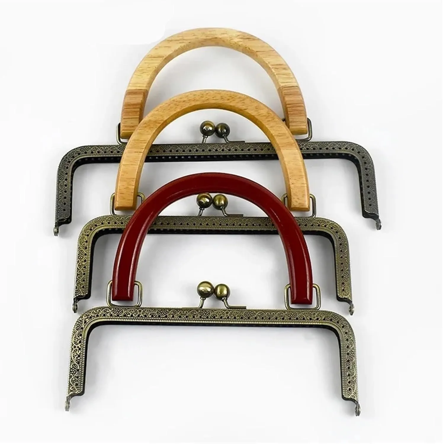 20/25cm Metal Square Kiss Clasp Handles Embossed/Smooth Purse Frames Wooden Handle Bags Brackets Wallet Framework(25cm-B)