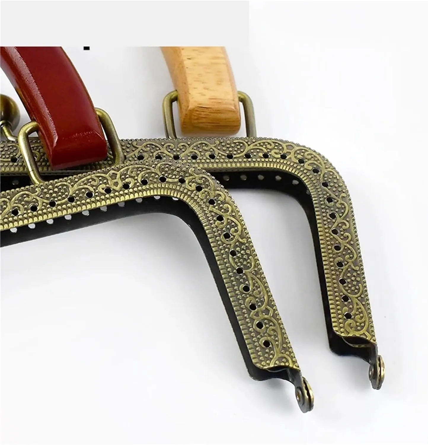 20/25cm Metal Square Kiss Clasp Handles Embossed/Smooth Purse Frames Wooden Handle Bags Brackets Wallet Framework(25cm-B)