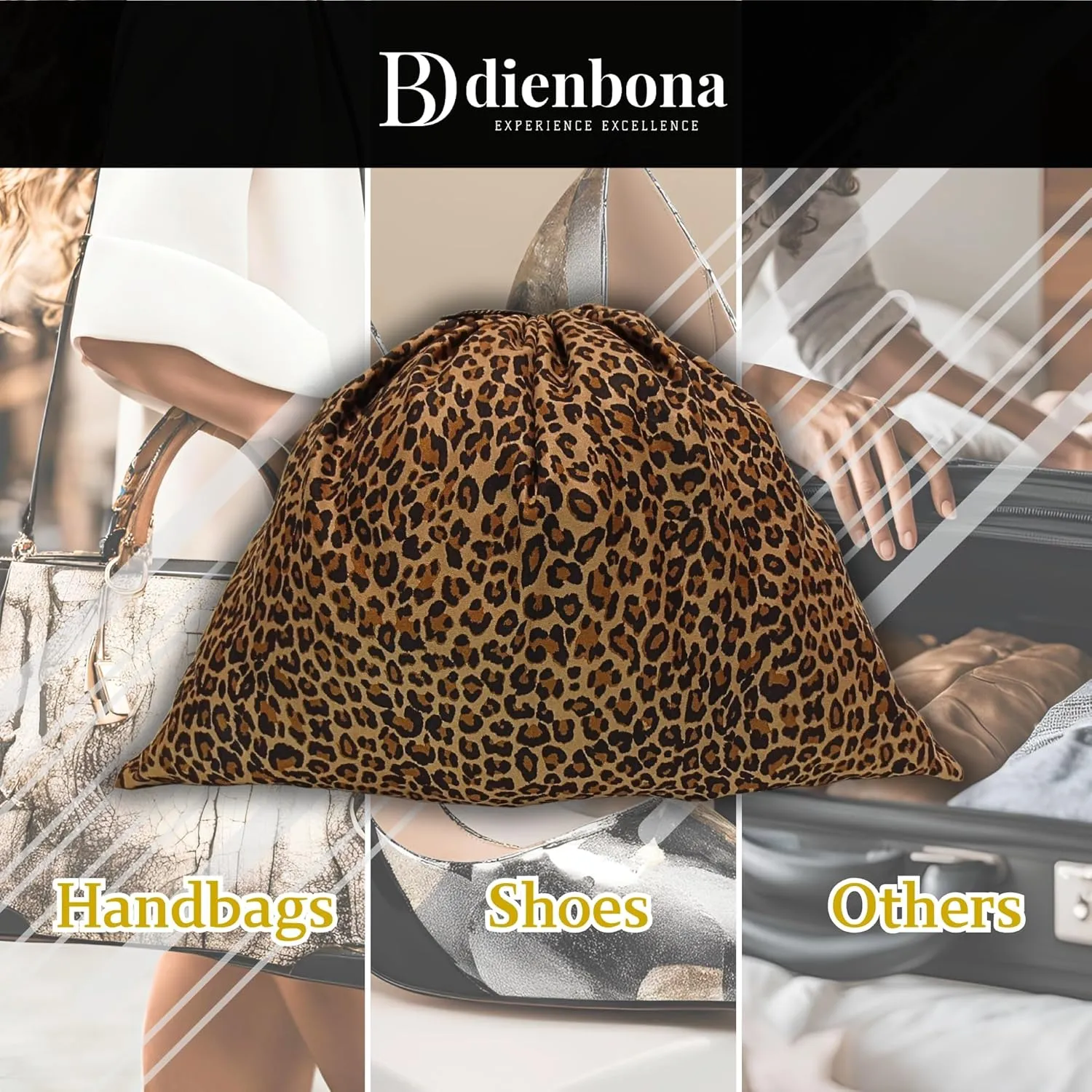 3 or 4 Packs Leopard Printed Cotton Drawstring Dustproof Bag Covers, Storage Travel Protection Organizer Set for Handbags Purses Luggage Shoes Boots Accessories (Leopard, 23.5 x 19.75 inch)
