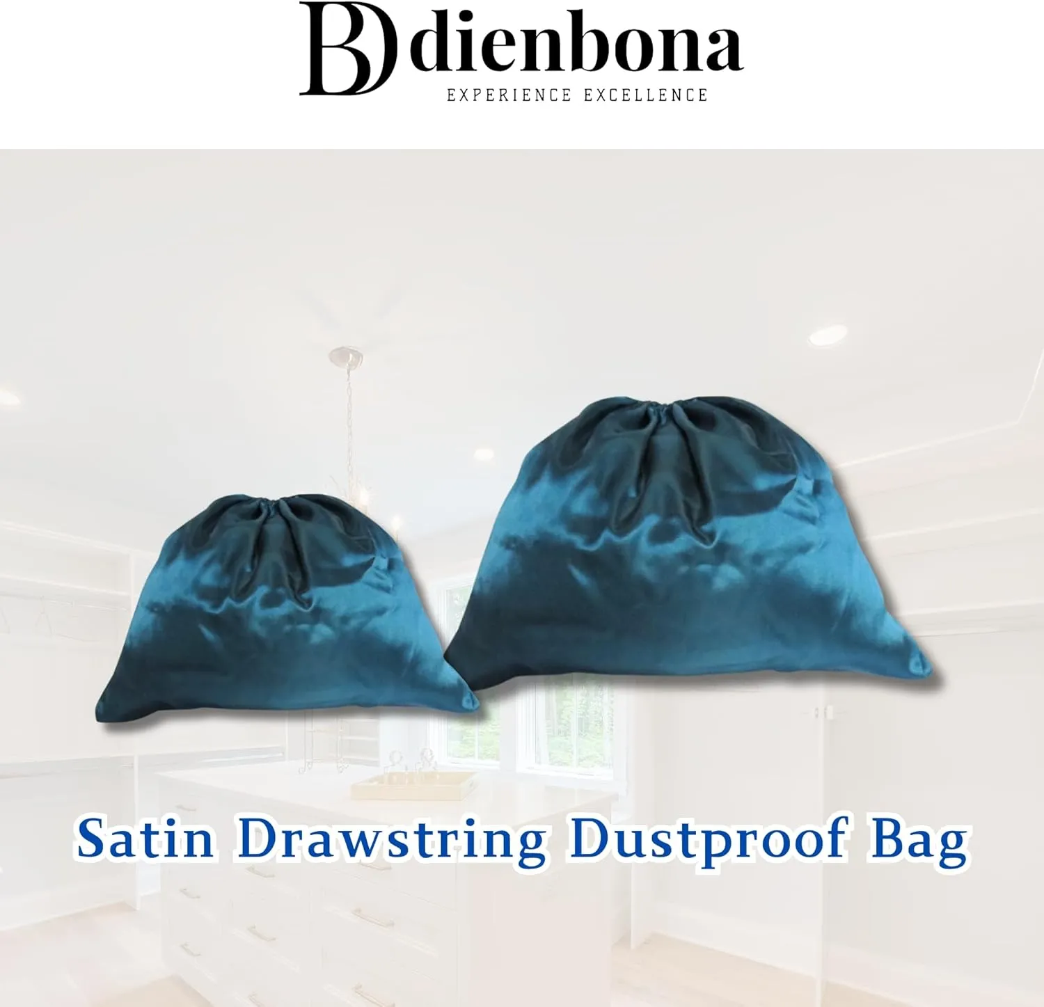 3 or 4 Packs Silky Satin Drawstring Dust Bag, Moisture-Resistant Storage Cover for Purses and Travel Accessories (Midnight Teal, 3 Pcs - 19.75 x 15.75 in)