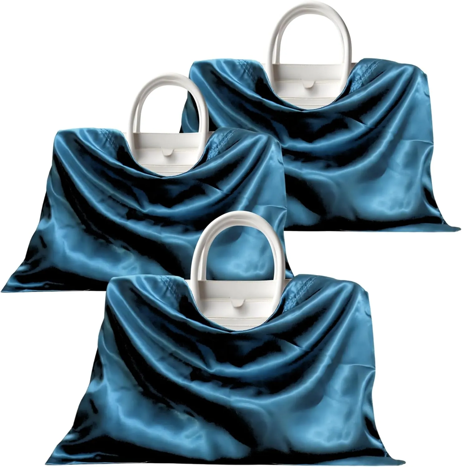 3 or 4 Packs Silky Satin Drawstring Dust Bag, Moisture-Resistant Storage Cover for Purses and Travel Accessories (Midnight Teal, 3 Pcs - 19.75 x 15.75 in)