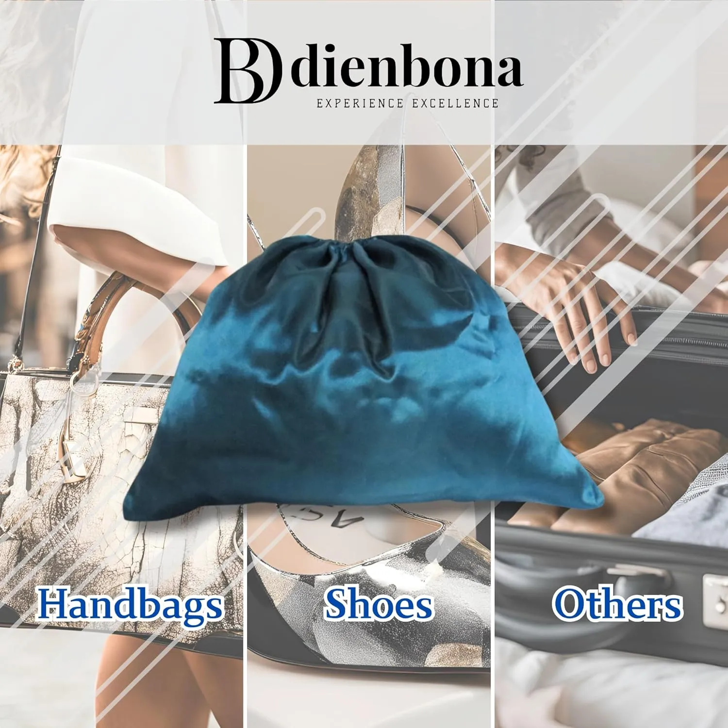 3 or 4 Packs Silky Satin Drawstring Dust Bag, Moisture-Resistant Storage Cover for Purses and Travel Accessories (Midnight Teal, 3 Pcs - 19.75 x 15.75 in)