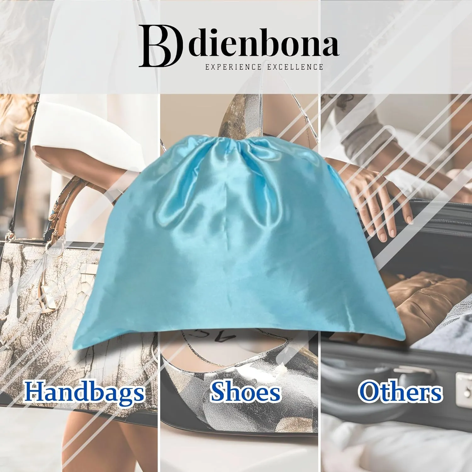 3 or 4 Packs Silky Satin Drawstring Dustproof Bag Covers, Storage Travel Protection Organizer Set for Handbags Purses Luggage Shoes Boots Accessories (Mint Green, 3 Pcs - 19.75 x 15.75 in)