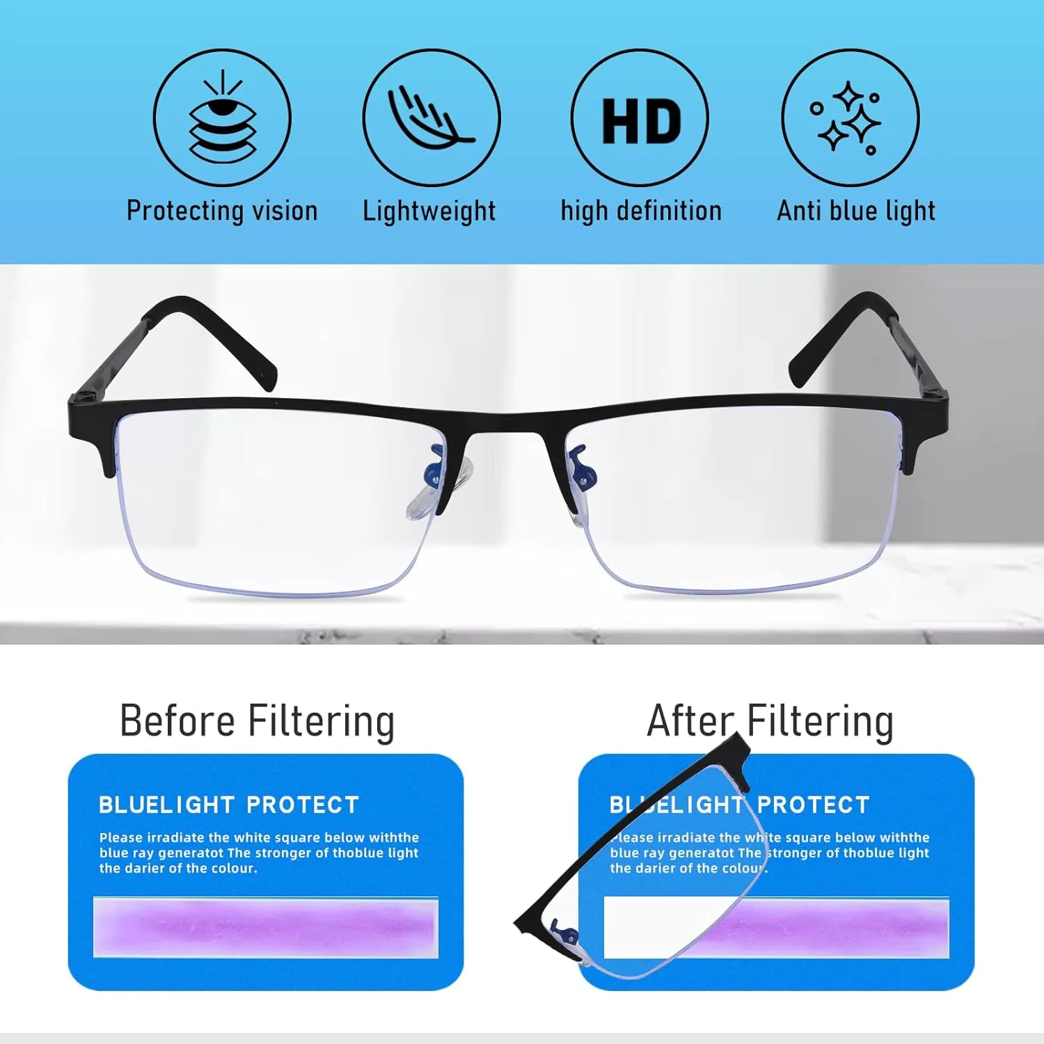 3-Pack Reading Glasses for Men, Lightweight Metal Half Frame Blue Light Blocking Computer Readers, Stylish Filter UV Ray/Computer Glare with Spring Hinge Eyeglasses(2 Gray 1 Black, 1.0)