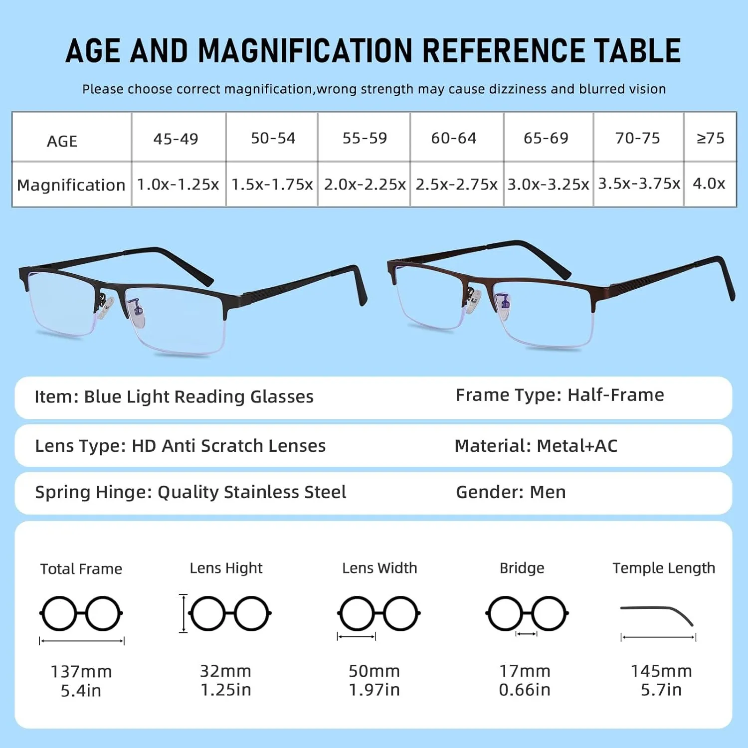 3-Pack Reading Glasses for Men, Lightweight Metal Half Frame Blue Light Blocking Computer Readers, Stylish Filter UV Ray/Computer Glare with Spring Hinge Eyeglasses(2 Gray 1 Black, 1.0)