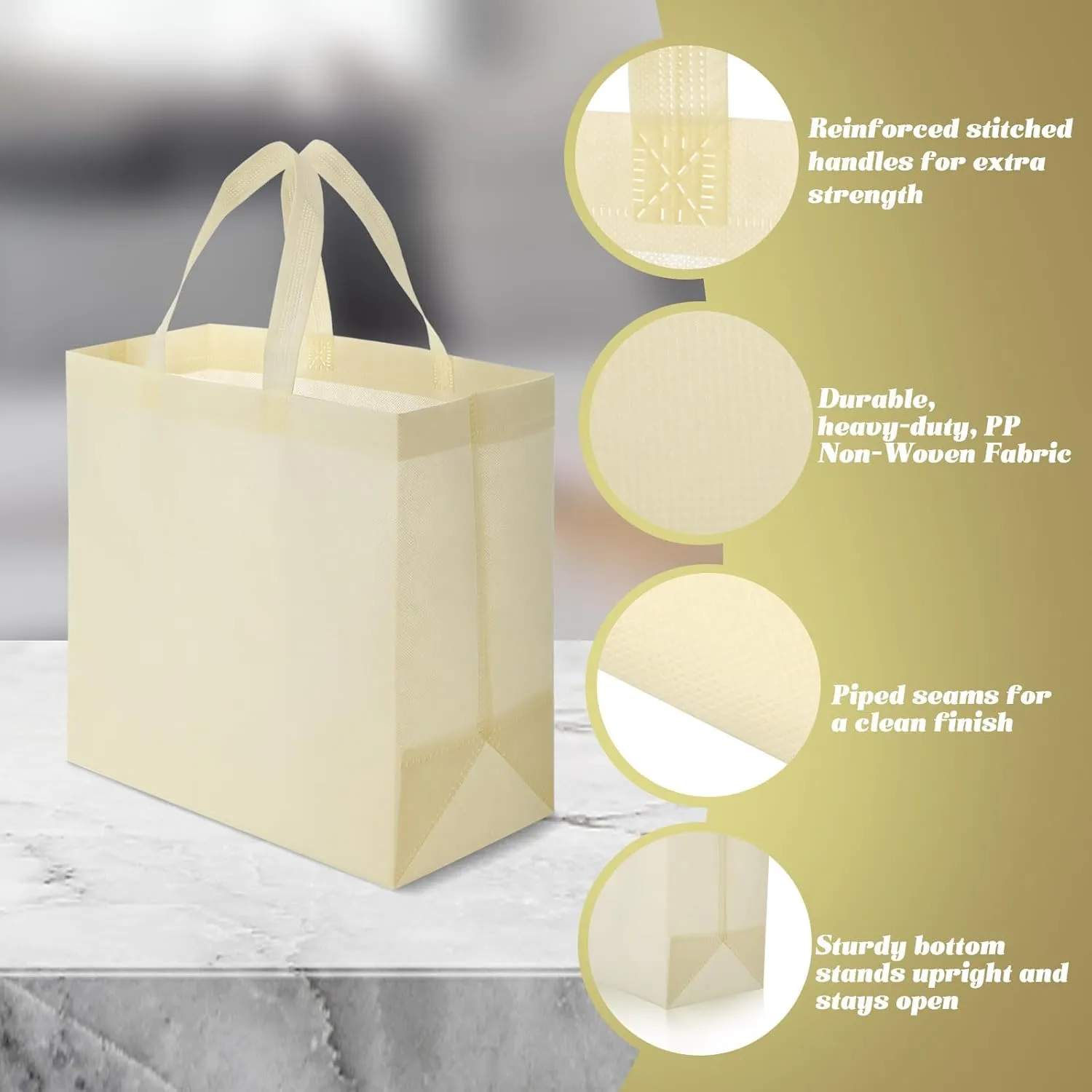 30 Pcs Reusable Tote Bag Bulk Non Woven Grocery Bag with Handle Blank Foldable Shopping for Groceries Shop Retail