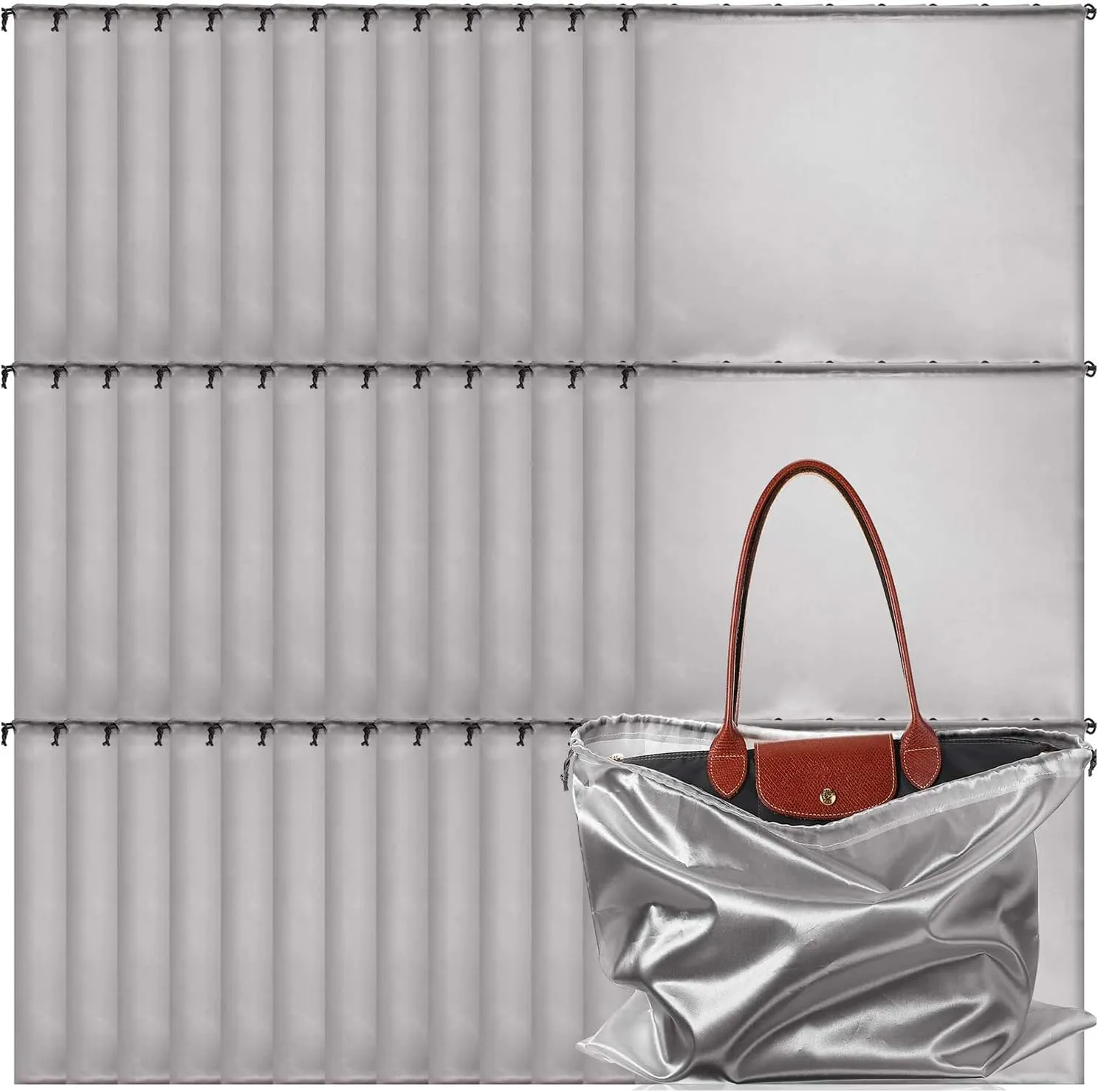 30 Pcs Silky Dust Cover Bags Satin Drawstring Bag Dustproof Travel Storage Pouch Handbags Storage Bags for Handbags Purse Shoes Boots (Gray)