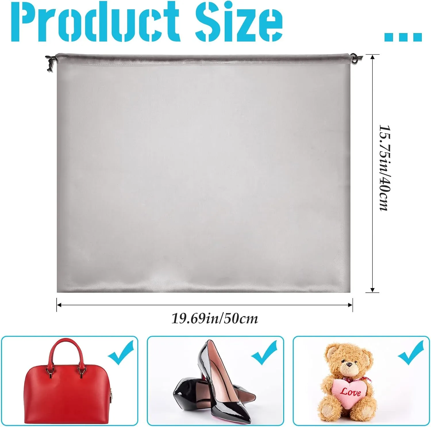 30 Pcs Silky Dust Cover Bags Satin Drawstring Bag Dustproof Travel Storage Pouch Handbags Storage Bags for Handbags Purse Shoes Boots (Gray)