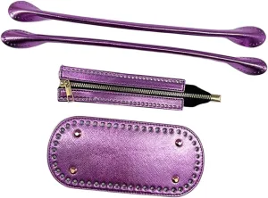 3Pcs Crochet Bag Bottom with Straps and Zipper, with Holes Bottom Pad for Bag, Knitting Bag Bottoms, DIY Purse Making Supplies, Violet