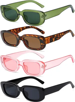 4 Pieces Retro Vintage Sunglasses Small Square Rectangle 90s Glasses Trendy Y2K for Women Aesthetic Accessories