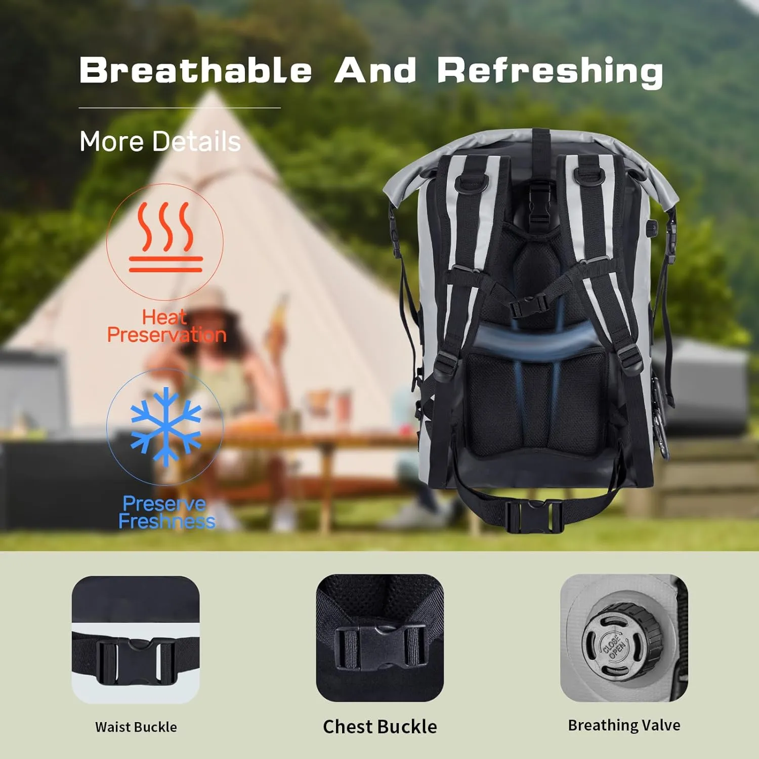 48cans Large Cooler Backpack Insulated Waterproof for Men Women Insulated Backpack Cooler Leak Proof Waterproof for 24 Hours Cooling for Camping Picnic Hiking Beach Travel Kayaking