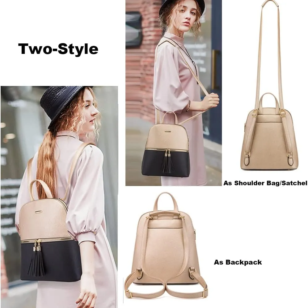 4Pcs Backpack and Purse Sets for Women Vegan Leather Handbags Chain Satchel Crossbody Shoulder Bag Belt Bag Clutch Wallet-Black